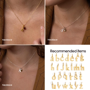 Lowercase alphabet letter pendants with micro gemstone accents in gold and silver finish