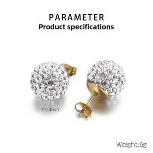 Détail des boucles d'oreilles boules de cristal dorées 14mm avec paramètres du produit