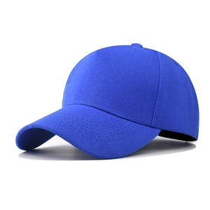 Detailed close-up showing the curved brim and breathable eyelets of the blue baseball cap