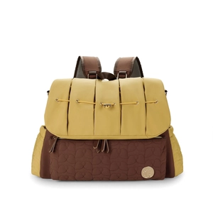 Detailed view of waterproof quilted mommy bag with drawstring and metal buckle closure