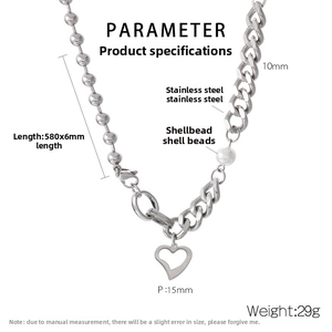 Spécifications de collier en acier inoxydable avec perle et pendentif cœur évidé