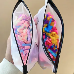 Elastic hair bands set in frosted zipper bags with various colorful macaron hair ties