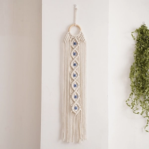 Evil Eye Macrame Wall Hanging Handwoven Cotton Rope Tapestry Boho Ethnic Home Decor With Tassels Wooden Ring