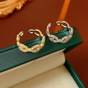 Elegant Zircon Pave Pig Nose Open Ring Copper Real Gold Plated Adjustable Anchor Chain Fashion Jewelry For Women Gift