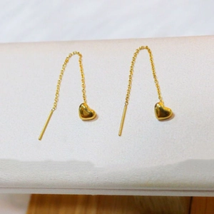 Elegant 18K gold plated heart tassel drop earrings for women made of stainless steel