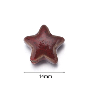 Polished 14mm red star ceramic bead with dark speckles for DIY jewelry making