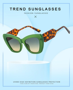 Detailed view of cat-eye sunglasses with UV400 protection and tortoiseshell temples