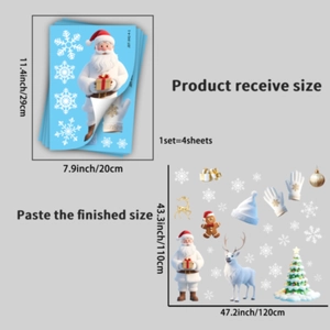 Detail of Christmas window stickers showing layout size and 3D festive decorative elements