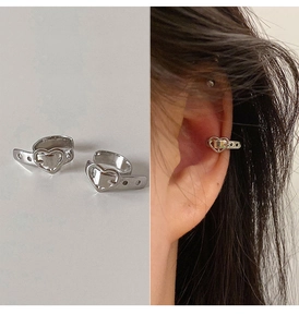 Silver heart-shaped ear cuff earrings for women in a minimalist clip-on style