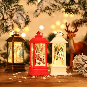 LED Christmas lanterns with Santa and reindeer patterns in gold, red, and white finishes