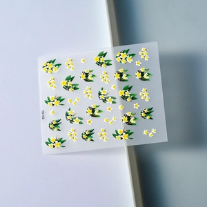 5D Plumeria flower embossed nail art stickers with green leaf designs on TS-102 sheet