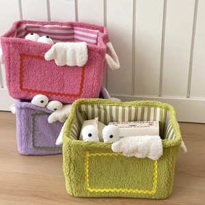 Monster Plush Storage Basket Funny Big Eyes Sherpa Fleece Organizer Bin For Toy Snack Clothing Home Decor Cute Cartoon