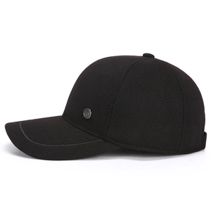 Men's winter baseball cap with ear protection and warm wool fabric in black