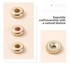 Detailed macro view of gold-plated smooth and wave-textured DIY jewelry spacer beads