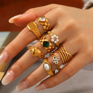 Bagues En Acier Inoxydable Or Vintage Pour Femmes Avec Künstliche Perles Synthétiques Zircone Coeur Fleur Bijoux Imperméables Inoxydables