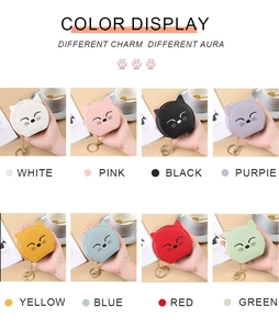 Mini cat-shaped PU leather coin purses with mirror and keychain in eight vibrant colors