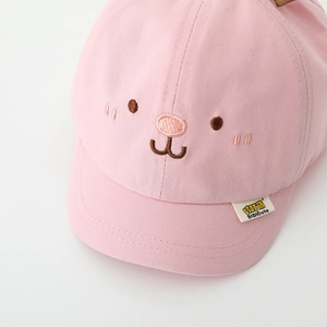 Rosa Kinder-Baseballkappe aus Baumwolle mit Hasenstickerei und kurzem Schirm