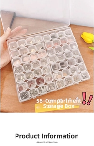 Macro shot of a 56-grid transparent acrylic storage box for earrings and rings
