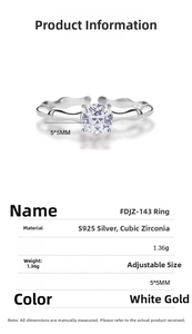 Detailed S925 silver ring specifications with square cubic zirconia and bamboo texture