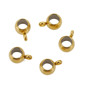 Macro view of five 18k gold plated stainless steel bead loops for jewelry making