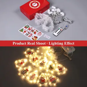 Star-shaped LED Christmas string light set with USB remote and DIY festive stickers