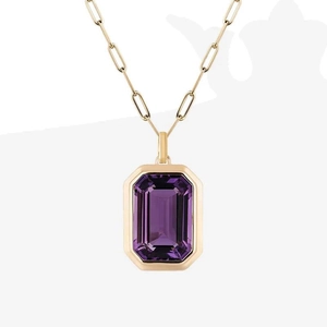 Collana a catena a graffetta dorata con ciondolo quadrato in zircone viola da donna