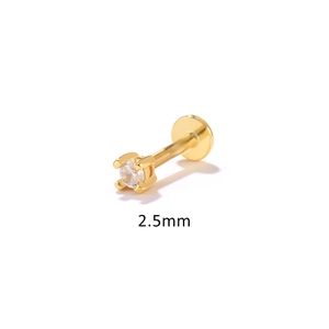 Detail of 2.5mm gold-plated S925 silver stud with four-prong set round zircon and flat back