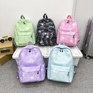 Mochila De Nylon Con Patrón De Corazón Acolchada De Moda Impermeable Gran Capacidad Bolsa Escolar Brillante Para Niñas Mujeres