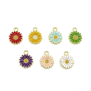Daisy alloy enamel charm set with colorful flower petals and gold tone hanging loops