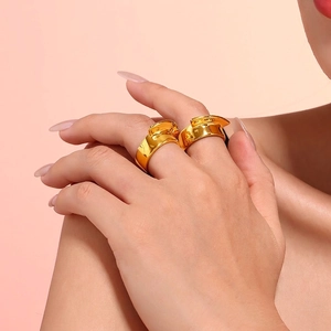 Women 18K Gold Plated Titanium Steel Ring Geometric Convex Design Sculptural Wide Finger Ring Minimalist Jewelry Gift