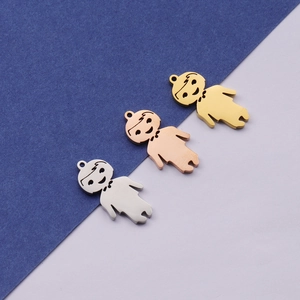 Cartoon boy charms in gold, rose gold and silver stainless steel for DIY jewelry making
