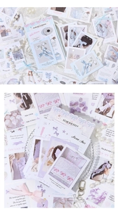 Detail of ballet style sticker set with light blue and purple ribbons for DIY scrapbooking