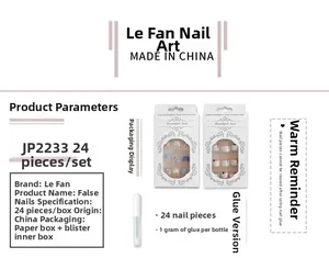 Detail of short ballet fake nails set JP2233 with 24 pieces and 1g adhesive glue