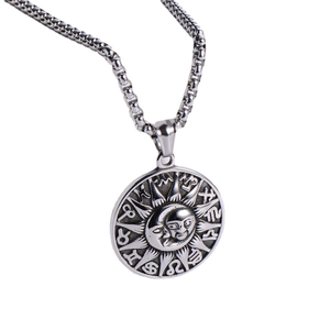 Pendentif zodiaque soleil et lune en acier titane style punk avec chaîne