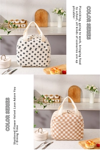 Borsa termica porta pranzo in velluto a coste con motivi floreali e a scacchi in cucina
