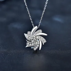 S925 Sterling Silver Moissanite Rotating Windmill Pendant Necklace For Women Light Luxury Design Clavicle Chain Jewelry Gift
