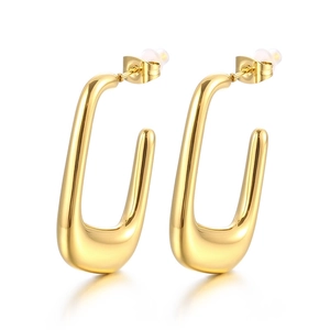 French style gold U-shaped hollow earrings made of polished stainless steel for women