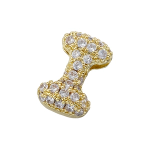 Close-up of golden letter I pendant paved with white 5A cubic zirconia stones