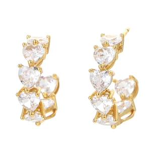Heart Shape Zircon C Hoop Earrings Copper Base Electroplated Elegant Shiny Jewelry Accessories For Women Girls