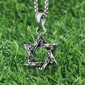 Star Of David Hexagram Pendant Necklace Stainless Steel Retro Viking Hip Hop Religious Jewelry For Men Double Sided