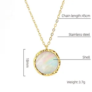 Collana in acciaio inossidabile dorato 18K con pendente a disco in conchiglia da 18mm