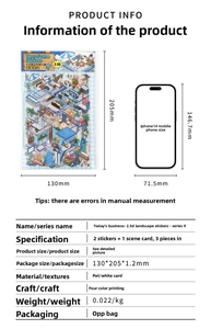 Detailed size specifications of 2.5D scenic stickers showing iPhone scale and dimensions