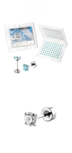 Detail of 4mm light blue cubic zirconia stud earrings with a four-prong setting