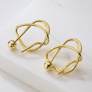 Irregular geometric 18K gold plated copper stud earrings with abstract linear design