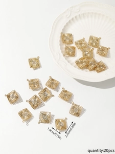 Detail view of 20pcs luxury gold hollow square jewelry charms in 1.9cm x 2.2cm size
