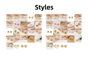 Collection of French luxury pearl earrings with vintage gold flowers and shell designs