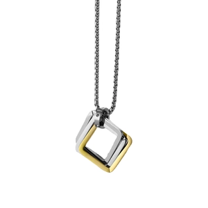 Minimalist geometric square pendant necklace for men in silver and gold high-polished finish