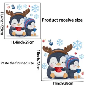 Size guide for Christmas penguin toilet stickers showing receive size 29x29cm and layout