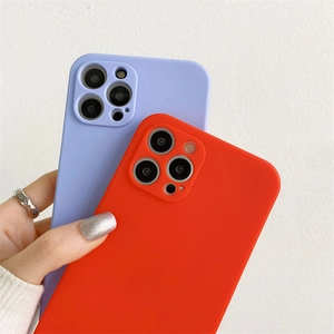 Funda de teléfono de silicona, recorte de cámara cuadrado, tacto suave, dos colores.
