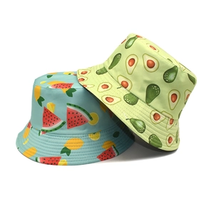 Reversible Bucket Hat Cotton Blend Avocado Watermelon Print Summer Sun Protection Outdoor Casual Vintage Fisherman Cap